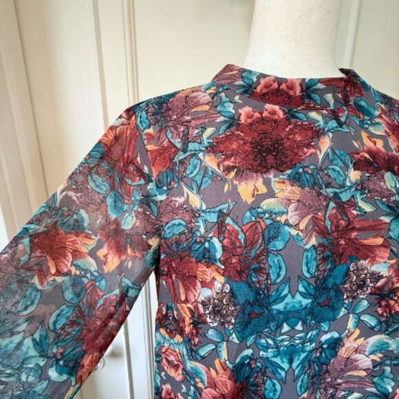 ASTR Blue Grey Burgundy Floral Back Cutout Shift Dress Size M - Picture 9 of 15